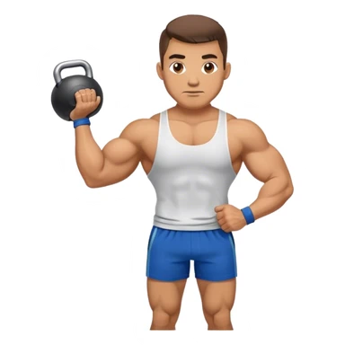 buff man with blue shorts holding kettlebell sticker