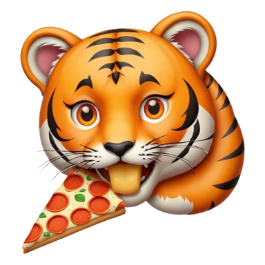 tiger face eating pizza for Twitch emote sticker