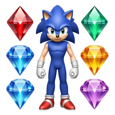 I want Sonic the hedgehog with the 7 chaos emeralds and the Goku aura transformation, where is the super Sonic aura Is a power 7 diamonds, red, blue, yellow, green, white, skyblue and purple sticker