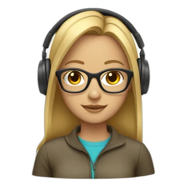 A girl with straight medium blond hair wearing headphones and glasses sticker