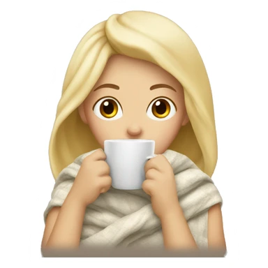 Blonde girl in blanket drinking coffee  sticker
