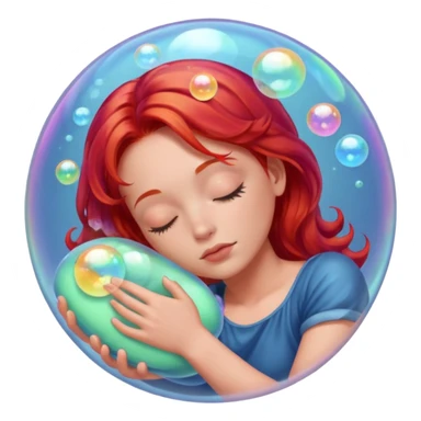 soap bubble with sleeing woman inside red hair sticker