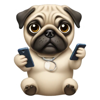 Pug holding phone sticker