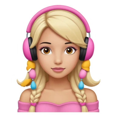 Mädchen mit blondem glattem langem Haar und rosanen top ohne Träger und rosa  Winterohrenschützer und latina make up sticker