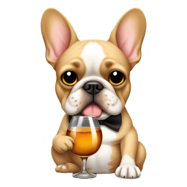 Tan French bulldog holding a glass of whiskey sticker