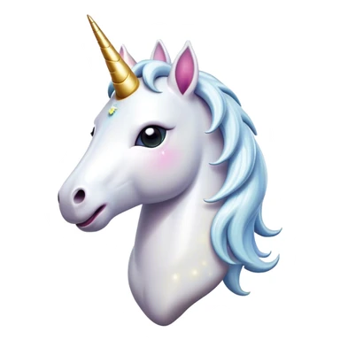 Cinematic Comical White Unicorn Portrait Emoji, Head tilted dramatically with an exaggeratedly amused expression, featuring a slender, radiant form with a playfully sparkling horn and wide, comically expressive eyes full of enchanting disbelief, Simplified yet hilariously expressive features, highly detailed, glowing with a slightly sassy magical glow, high shine, dramatic yet playful, stylized with an air of cheeky mythic mischief, soft glowing outline, capturing the essence of a meme-worthy white unicorn that looks ready to prance its way into viral fame! sticker