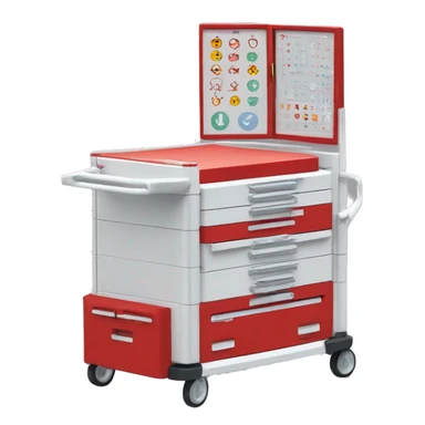 Singular Red medical crash cart is a mobile, multi-drawer unit designed to store and organize emergency medical supplies and equipment sticker