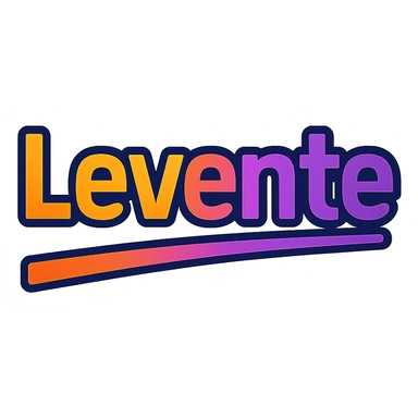 Levente name in modern colorful gradient font with dark outline, partially or fully underlined with dynamic slanted underline, transparent background, in the style of the sample images sticker