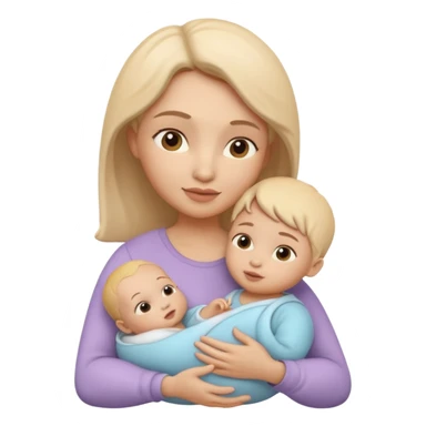 "Un icono 3D adorable de una madre sosteniendo tiernamente a un bebé. Estilo 'claymorphism' (plastilina suave),  sticker