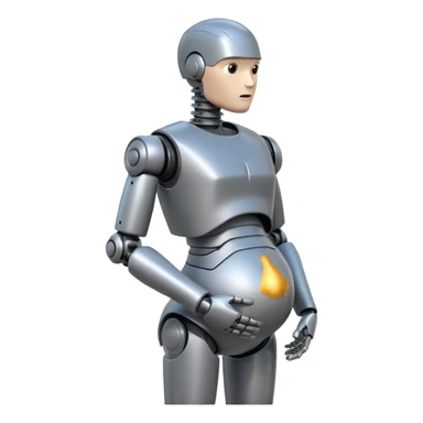 Pregnant male robot emoji. Profile view. Facing left. Square head. sticker