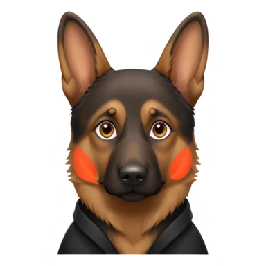 A close-up portrait of a German Shepherd with intense brown eyes and alert ears, against a blurred natural background. High realism, shallow depth of field. sticker
