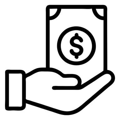 a simple icon of a hand holding money sticker