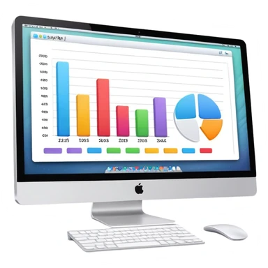 iMac computer with bar charts on the screen sticker
