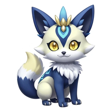 Shiny mExotic Colorfulj Excessive Mysterious Gothic Meowstic-Poochyena-Pokémon-Fakémon-hybrid-creature (full body) with pattern-markings with golden eyes sticker