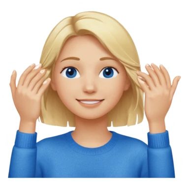 Girl massaging her head with blonde wet hair with anti-dark circles patches in her eyes dressed in a blue sweater with a smile sticker