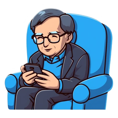 Stephen Hawking with glasses sitting on a couch playing a mobile phone game sticker