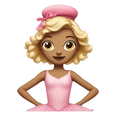 ballet dancer with blonde hair and pink tutu with doll like red cheeks on and a pink hat sticker
