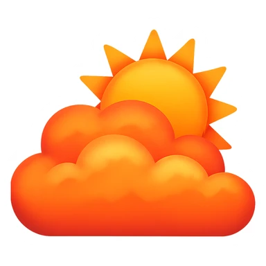 Edit the image to show sunrise colors in partly cloudy with sun, no face, in emoji style. Remove the background. The style should resemble emoji style with bright and warm sunrise colors in the partly cloudy sky and sun. sticker