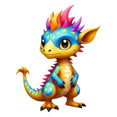 a colorful edgy cute vernid-fionbri-creature with splash patterns full body sticker