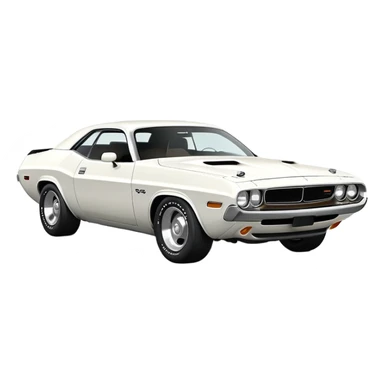 All-white 1971 Dodge Challenger, three-quarter view at 30-degree angle, showing partial front and side, minimalist iOS emoji style, no stripes or decorations, pure white sticker