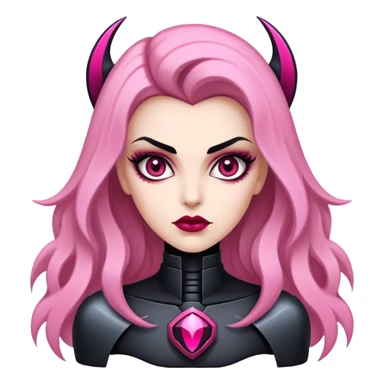 vampira de cabelo loiro escuro com mecha rosa no lado esquerdo cabelo no ombro franja abaixo da sobrancelha olhos pretos pele palida sticker