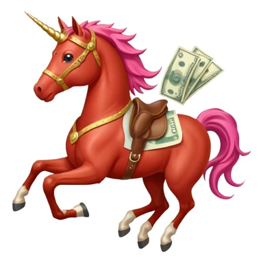 red horse agressive unicorn running money on on the saddle sticker