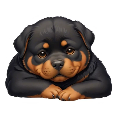 Cinematic Chubby Sleeping Rottweiler Portrait Emoji, Chubby and serene, with a robust, adorable build and a soft, plush black fur with tan markings, eyes gently closed in peaceful slumber, Simplified yet irresistibly endearing features, highly detailed, glowing with a gentle, dreamy glow, high shine, relaxed and content, stylized with a touch of whimsy, bright and heartwarming, soft glowing outline, capturing the essence of a blissfully sleepy guardian, so comically serene it feels like it could roll out of the screen and snore with adorable charm! sticker
