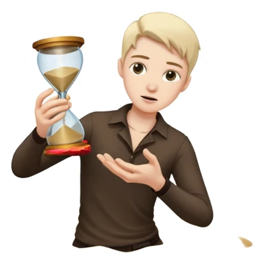 Character holding a broken hourglass, sand frozen mid-air sticker