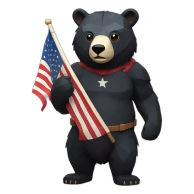 stand Lowpoly black bear with flag sticker