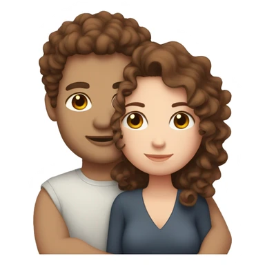 Curly girl white skin and with brown hair cuddling with her husband with straight  brown hair  sticker