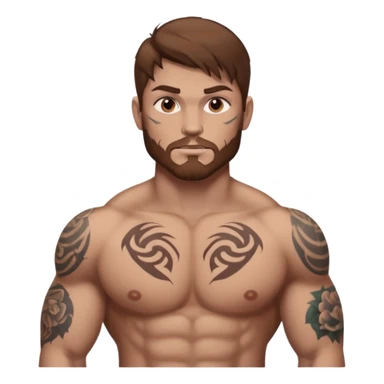 tattoo man, fair white skintone,brown hair, tattoos on face, more visible, bulky man with tattos on his chest, heavy tattoos. sticker