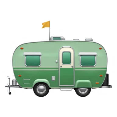 1950s travel trailer, two tires, colored all green, the same green shade as movie trailer green preview card, light grey tires and grey hitch sticker