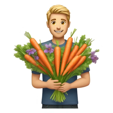 guy gifting carrots bouquet insteasd of flowers sticker