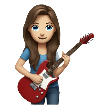 Girl with Brown hair and blue eyes with a red electric guitar sticker