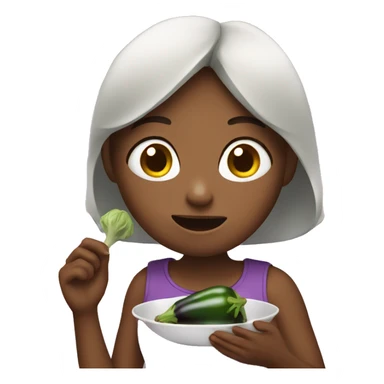 Girl eating eggplant sticker
