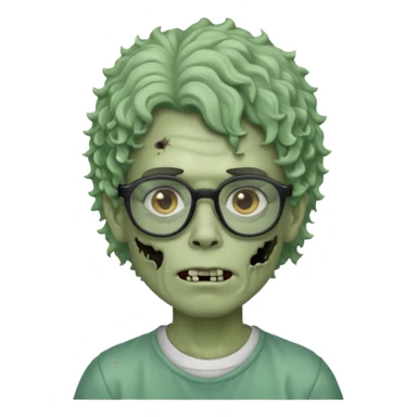 Draw a zombie boy with curly, wavy hair, glasses, and a mullet. sticker