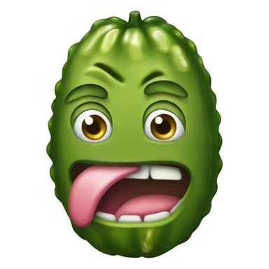 A pickle with a sour face sticker