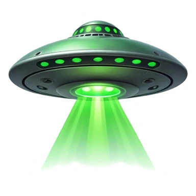 Alien spaceship, glowing beam, small cartoon emoji, no background sticker
