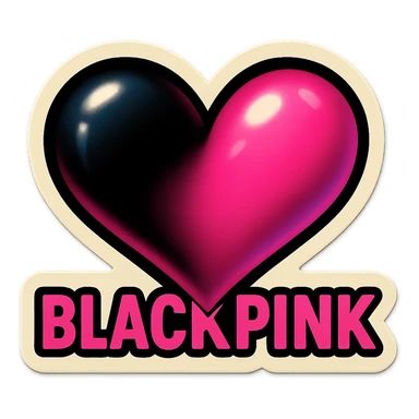 BLACKPINK K-pop retro sticker, black and pink heart, bold, playful, vintage sticker style sticker