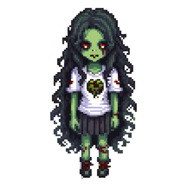 girl zombie with black long curly hair, emo style sticker
