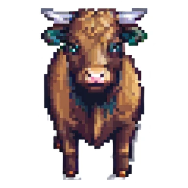 a steer in pixel art style, simple, blocky sticker