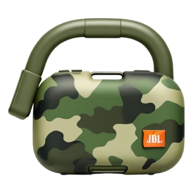 Ultra minimal JBL Clip 4, extremely simplified shape with just a hint of green camouflage, iOS emoji style sticker