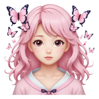 A Gorgeous Beautiful Anime Lady Sakura Cherry Blossom and Pretty Hair, pastelcore aesthetic, pastel pink and white, butterfly, Fairycore sticker