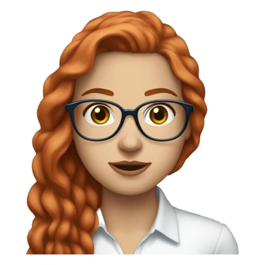 White-girl-with-long-hair-red-head-eyes-blue-wearing-wire-rim-glasses-blouse-formal-white sticker