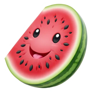 Cute Kawaii Watermelon Slice, juicy and vibrant, soft pastel green rind with pink flesh, tiny black seeds shaped like hearts, an adorable happy face with cute round eyes, bursting with summer energy! sticker