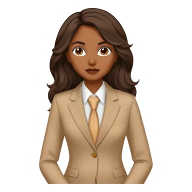 dark brown woman with medium brown long wavy hair with middle part and an executive tan suit  sticker