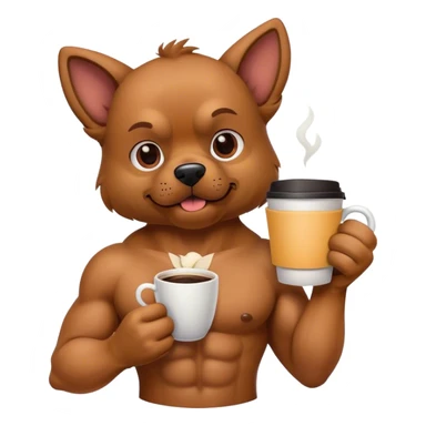Muscular dog holding coffee sticker