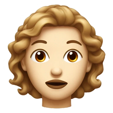 Face of cream with its lips  colored of red with its eyes closed and hair brown sticker