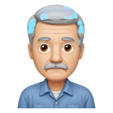 Old man with gray hair and mustache and working shirt sad sticker