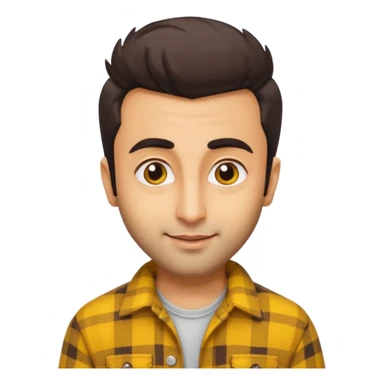 generate a pretty bratz emoji 
Make her look like Ranbir kapoor wearing a yellow flannel shirt, smirkinh

She should look exactly  like ranbir kapoor!  sticker
